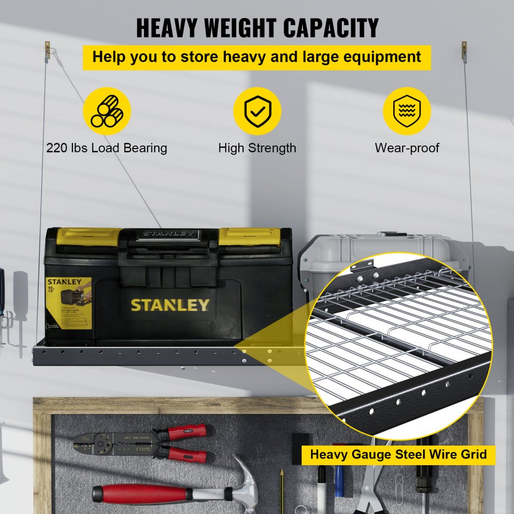 VEVOR Garage Wall Shelf 2 x 4 ft Garage Shelving Wall Mounted Steel Shelf, Garage Overheads Storage Rack, 500 LBS Weight Capacity Floating Shelves, Heavy Duty Steel wall shelf for Garage Black