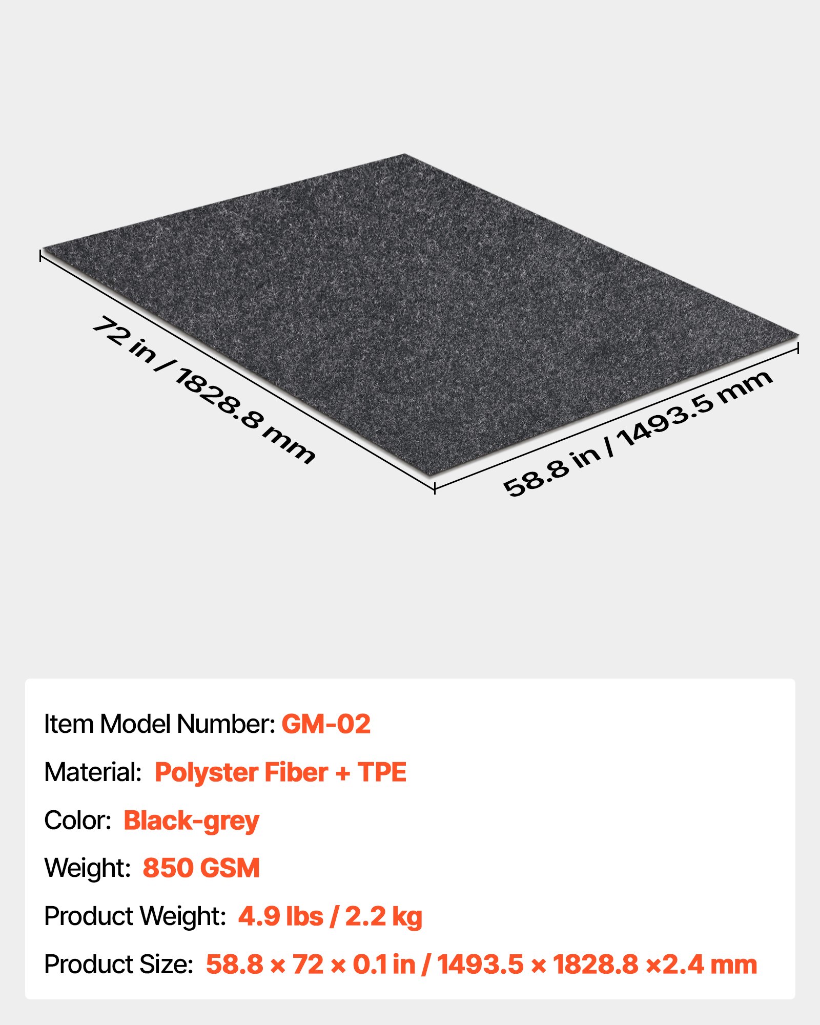 VEVOR Waterproof Garage Floor Mat for Under Car, 1.49x1.8M Compact Size Heavy Duty Containment Mat with Strong Grip, Protects Garage Floor from Water, Mud and Oil, For Garages,Greenhouses,Entrance