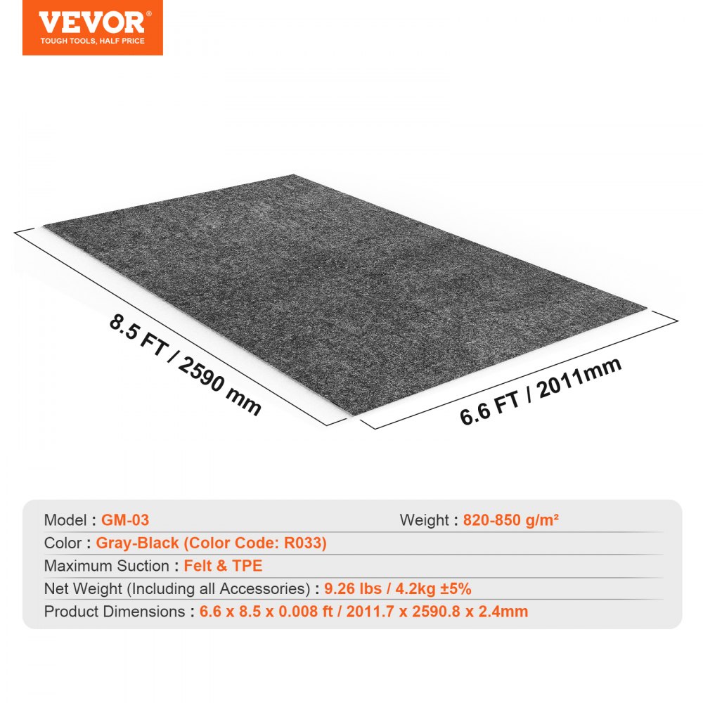 VEVOR Waterproof Garage Floor Mat for Under Car, Non-slip 2 x 2.6 M Compact Size Heavy Duty Containment Mat, Protects Garage Floor from Water, Mud and Oil, For Garages,Greenhouses,Entrance