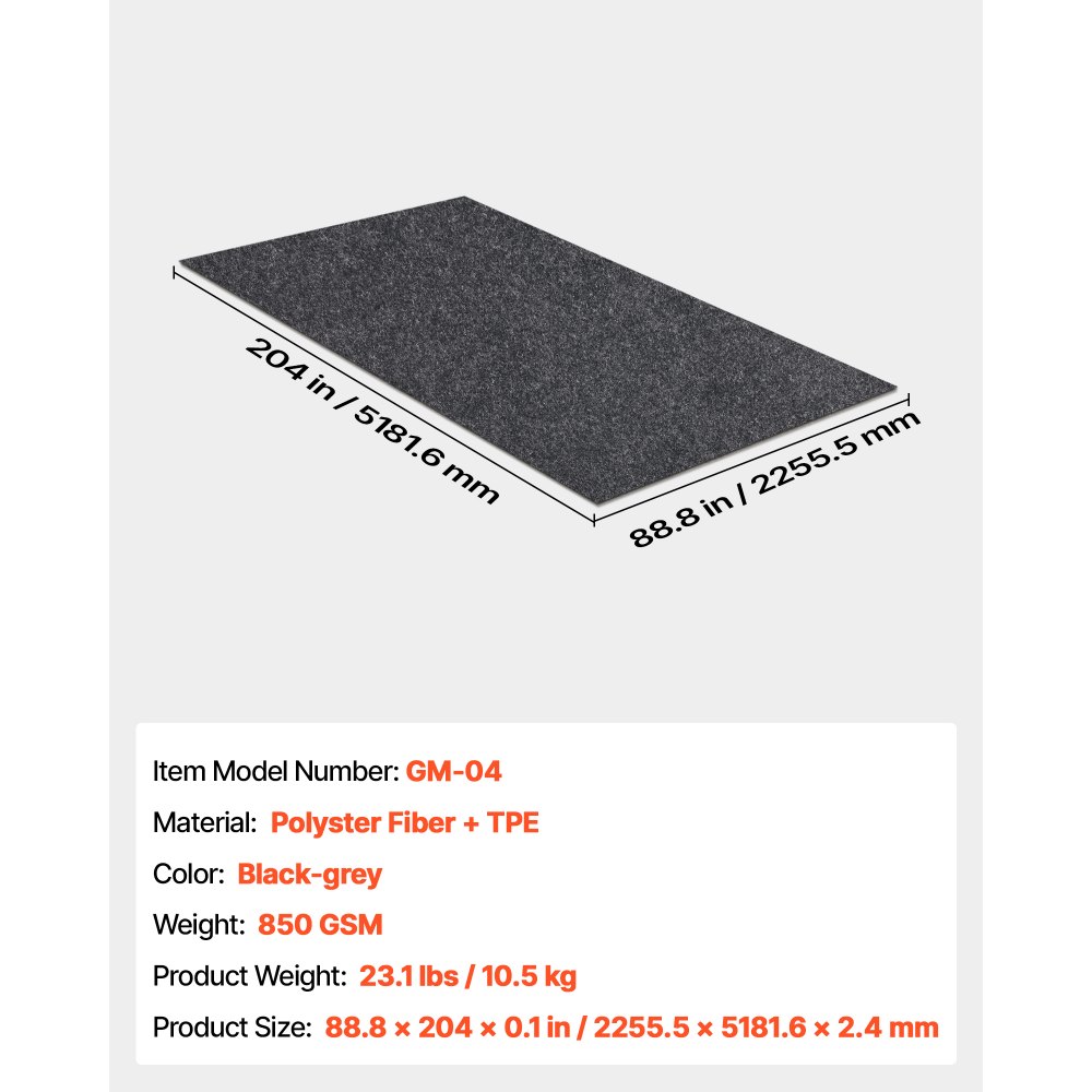 VEVOR Garage Floor Mat, 2.25 x 5.2 M Waterproof Protection from Water,Snow, Rain,Mud and Oil for Cars, Non-slip Heavy Duty Containment Mat with TPE Anti-Leak Backing & Easy to Clean & Cuttable