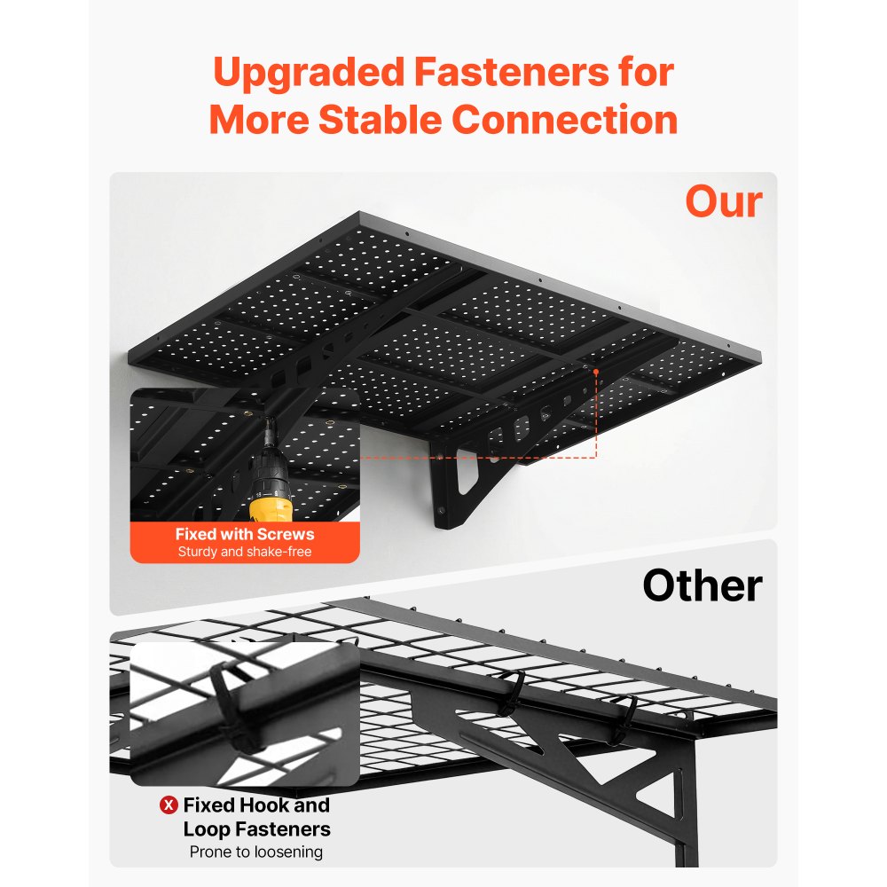 VEVOR 2-Tier Heavy Duty Wall Garage Shelving, 2 x 3 ft Steel Wall Mounted Shelving Unit, 12 x 72 Inch Per Shelf Floating Storage Metal Rack for Garage with 560 lbs Total Weight Capacity, Black