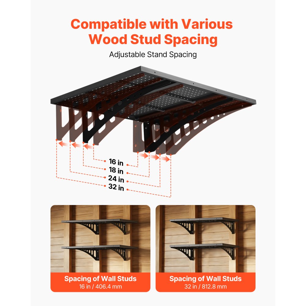 VEVOR 2-Tier Heavy Duty Wall Garage Shelving, 610 x 914 mm Steel Wall Mounted Shelving Unit, 610 x 914 mm Per Shelf Floating Storage Metal Rack for Garage with 254 kg Total Weight Capacity, Black