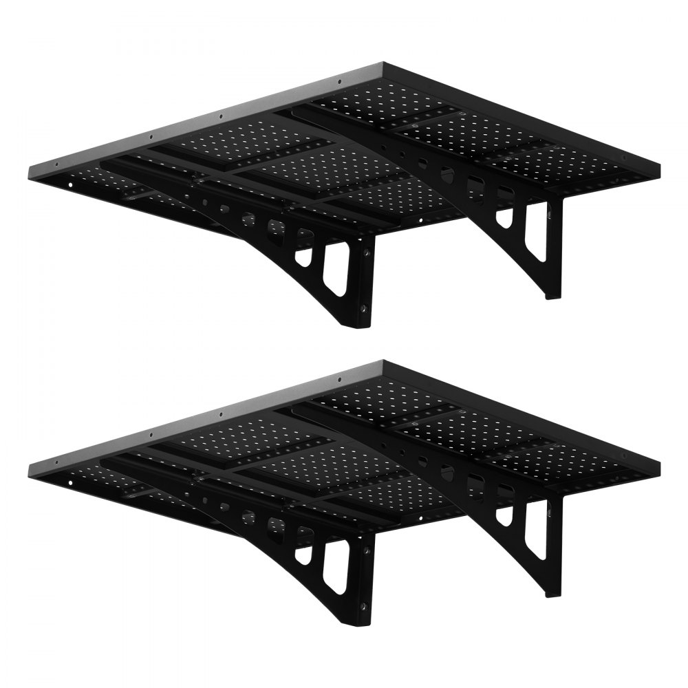 VEVOR 2-Tier Heavy Duty Wall Garage Shelving, 610 x 914 mm Steel Wall Mounted Shelving Unit, 610 x 914 mm Per Shelf Floating Storage Metal Rack for Garage with 254 kg Total Weight Capacity, Black