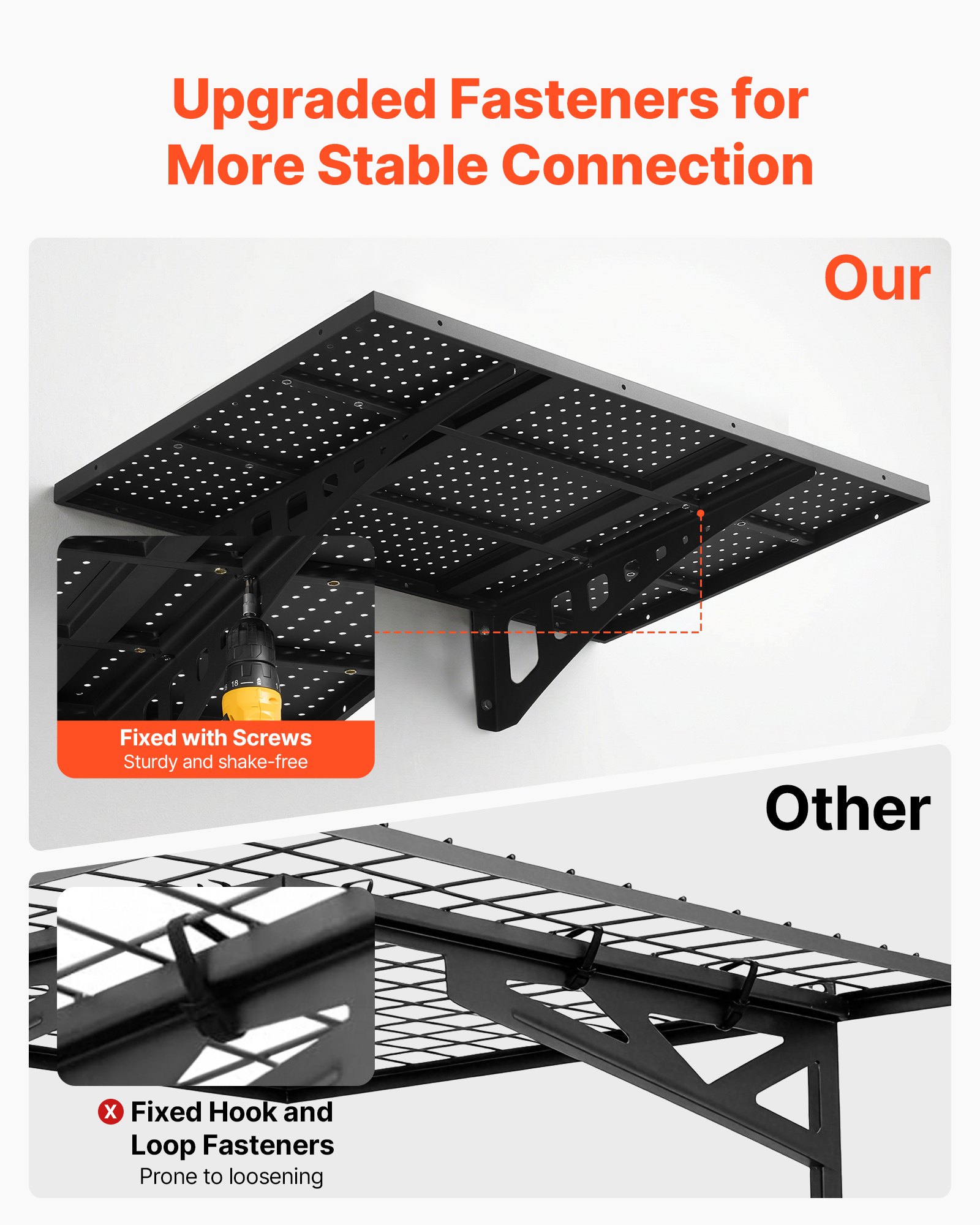 VEVOR 2-Tier Heavy Duty Wall Garage Shelving, 2 x 3 ft Steel Wall Mounted Shelving Unit, 12 x 72 Inch Per Shelf Floating Storage Metal Rack for Garage with 560 lbs Total Weight Capacity, Black