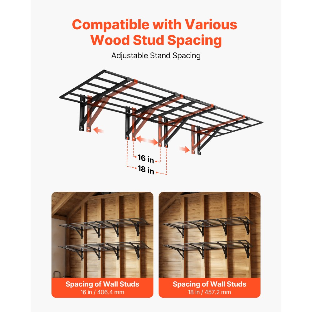 VEVOR 2-Tier Heavy Duty Wall Garage Shelving, 4 Pack 610 x 914 mm Steel Wall Mounted Shelving Unit, 610 x 1828 mm Per Shelf Floating Storage Metal Rack for Garage, 725 kg Total Weight Capacity, Black