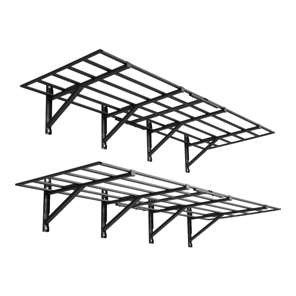 VEVOR 2-Tier Heavy Duty Wall Garage Shelving, 4 Pack 610 x 914 mm Steel Wall Mounted Shelving Unit, 610 x 1828 mm Per Shelf Floating Storage Metal Rack for Garage, 725 kg Total Weight Capacity, Black