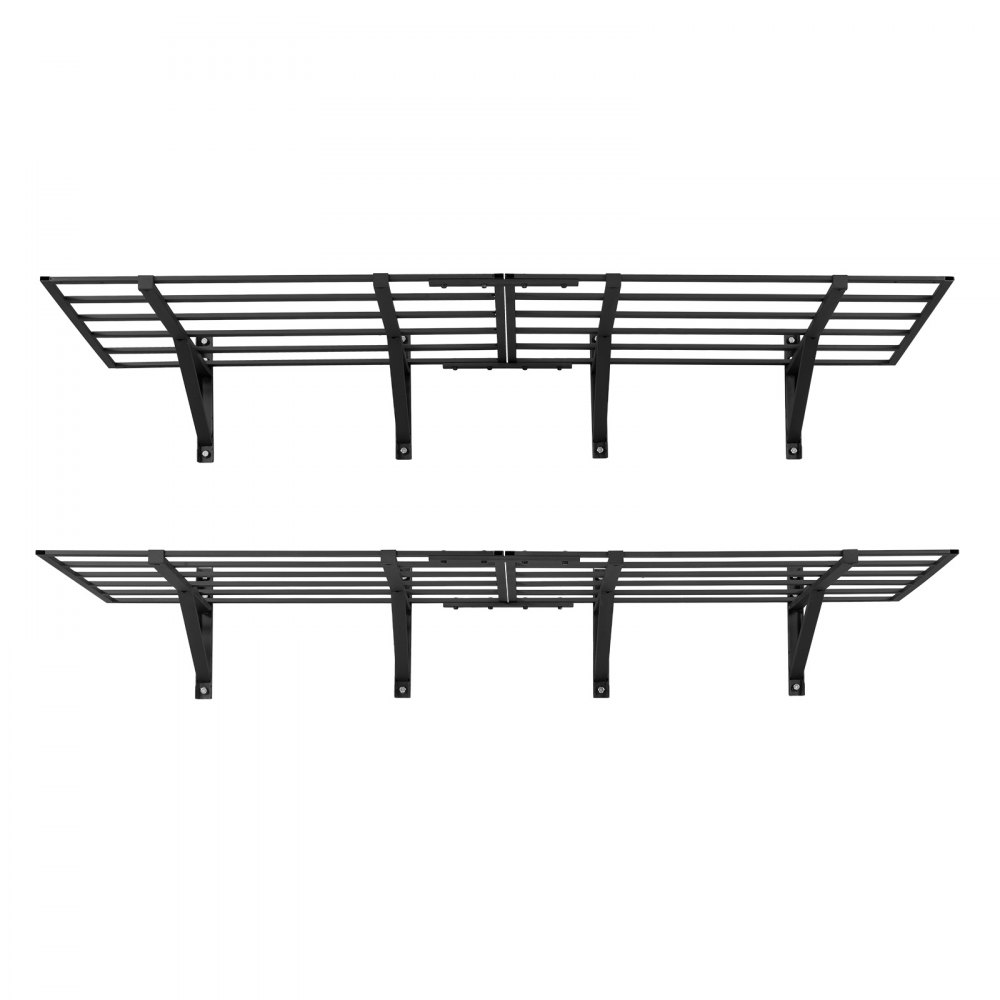 VEVOR 2-Tier Heavy Duty Wall Garage Shelving, 4 Pack 610 x 914 mm Steel Wall Mounted Shelving Unit, 610 x 1828 mm Per Shelf Floating Storage Metal Rack for Garage, 725 kg Total Weight Capacity, Black