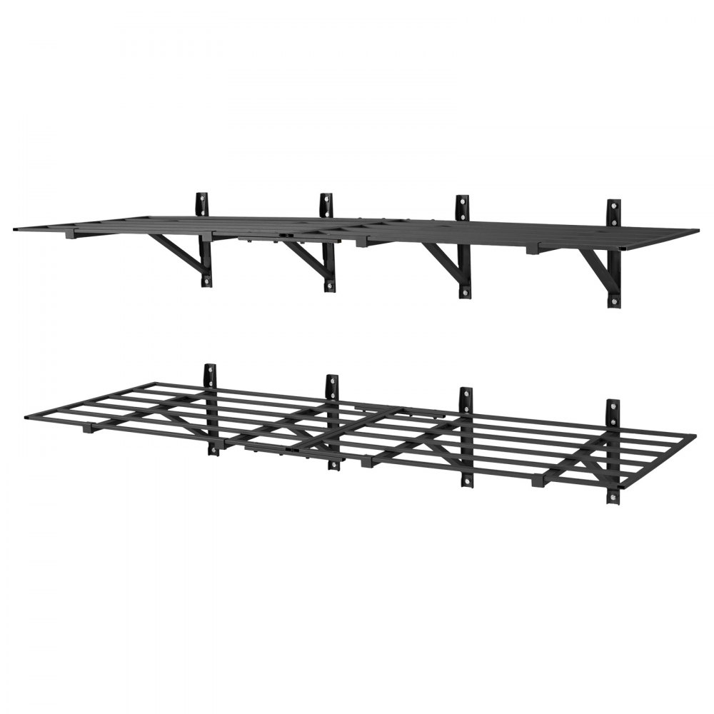 VEVOR 2-Tier Heavy Duty Wall Garage Shelving, 4 Pack 610 x 914 mm Steel Wall Mounted Shelving Unit, 610 x 1828 mm Per Shelf Floating Storage Metal Rack for Garage, 725 kg Total Weight Capacity, Black