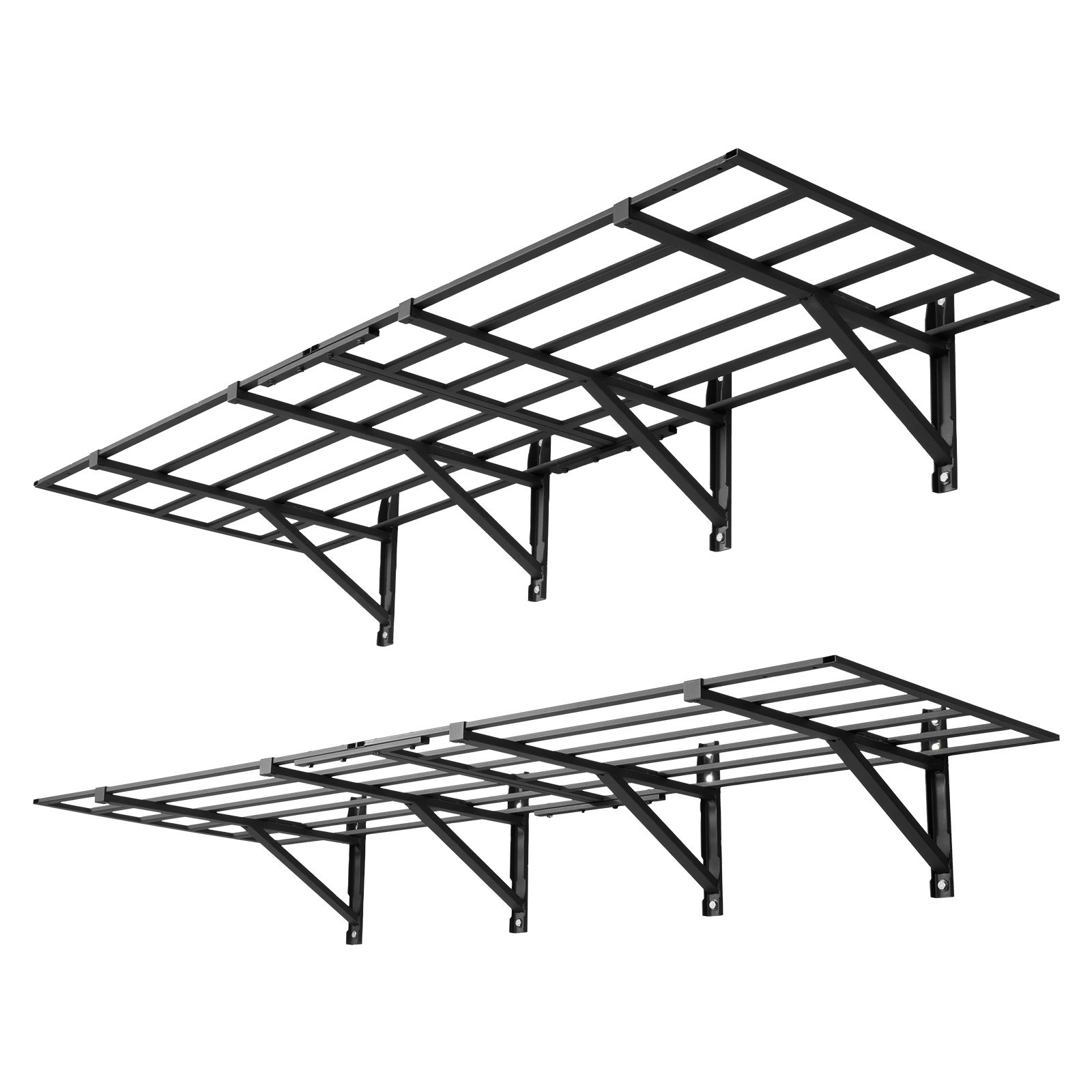 VEVOR 2-Tier Heavy Duty Wall Garage Shelving, 4 Pack 610 x 914 mm Steel Wall Mounted Shelving Unit, 610 x 1828 mm Per Shelf Floating Storage Metal Rack for Garage, 725 kg Total Weight Capacity, Black