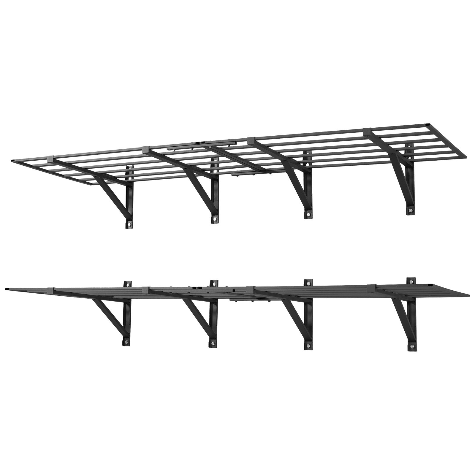 VEVOR 2-Tier Heavy Duty Wall Garage Shelving, 4 Pack 610 x 914 mm Steel Wall Mounted Shelving Unit, 610 x 1828 mm Per Shelf Floating Storage Metal Rack for Garage, 725 kg Total Weight Capacity, Black