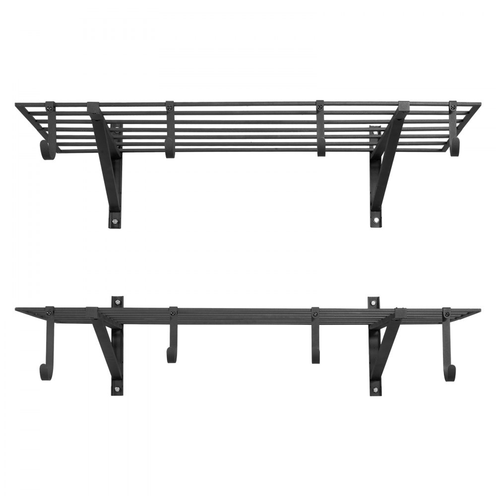 VEVOR 2-Tier Heavy Duty Wall Garage Shelving, 61 x 122 cm Steel Wall Mounted Shelving Unit with Hooks, 610 x 1219 mm Per Shelf Floating Storage Metal Rack with 235 kg Total Weight Capacity, Black
