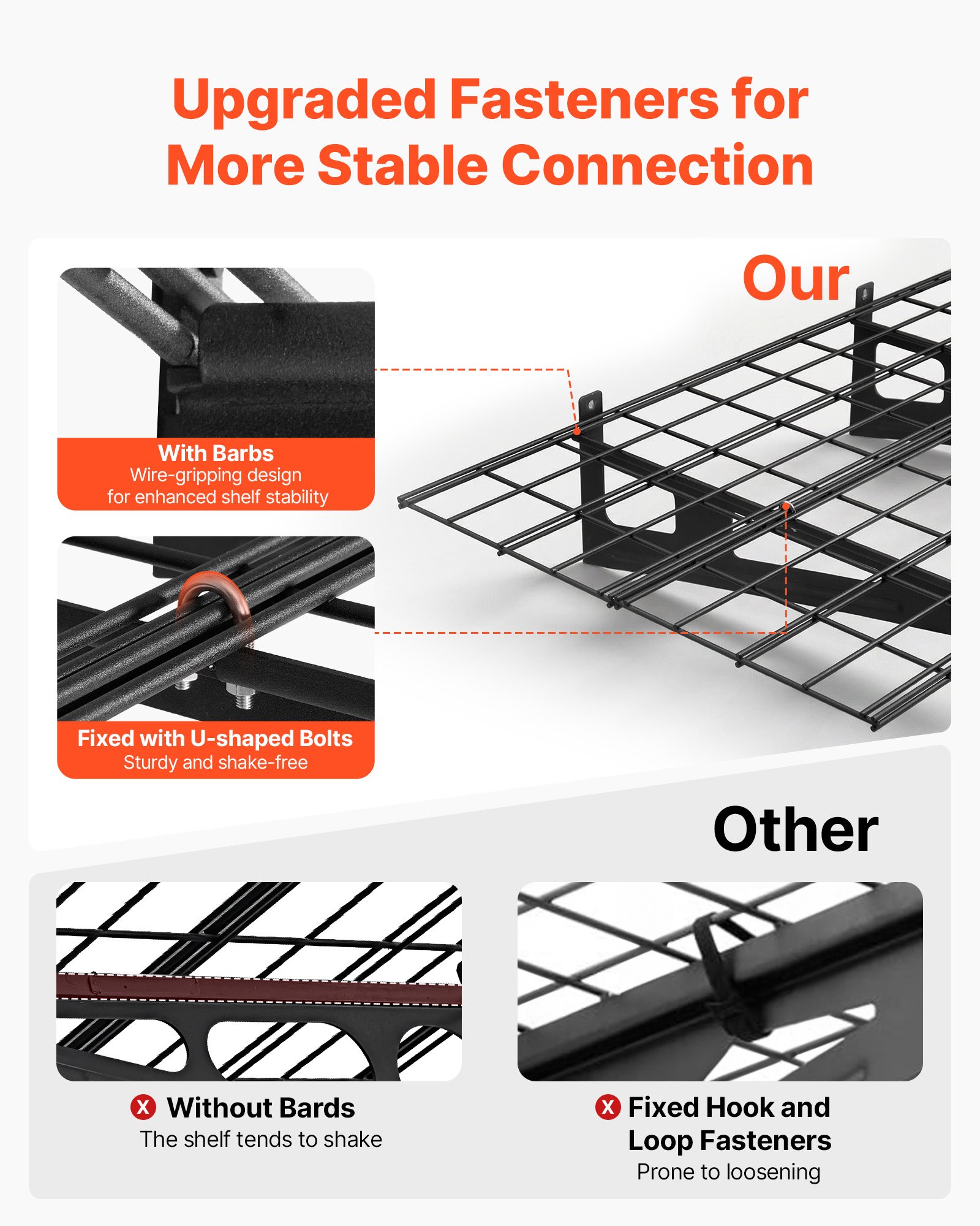 VEVOR 2-Tier Heavy Duty Wall Garage Shelving, 8 Pack 305 x 914 mm Steel Wall Mounted Shelving Unit with Hooks, 610 x 1828 mm Per Shelf Floating Storage Metal Rack, 454 kg Total Weight Capacity, Black