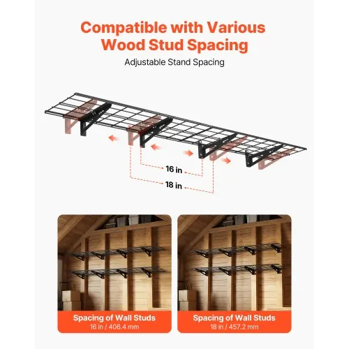 VEVOR 3-Tier Wall Garage Shelving – 0.9 X 3 Ft Steel Floating Shelves, 450 Lbs Total Capacity, Black