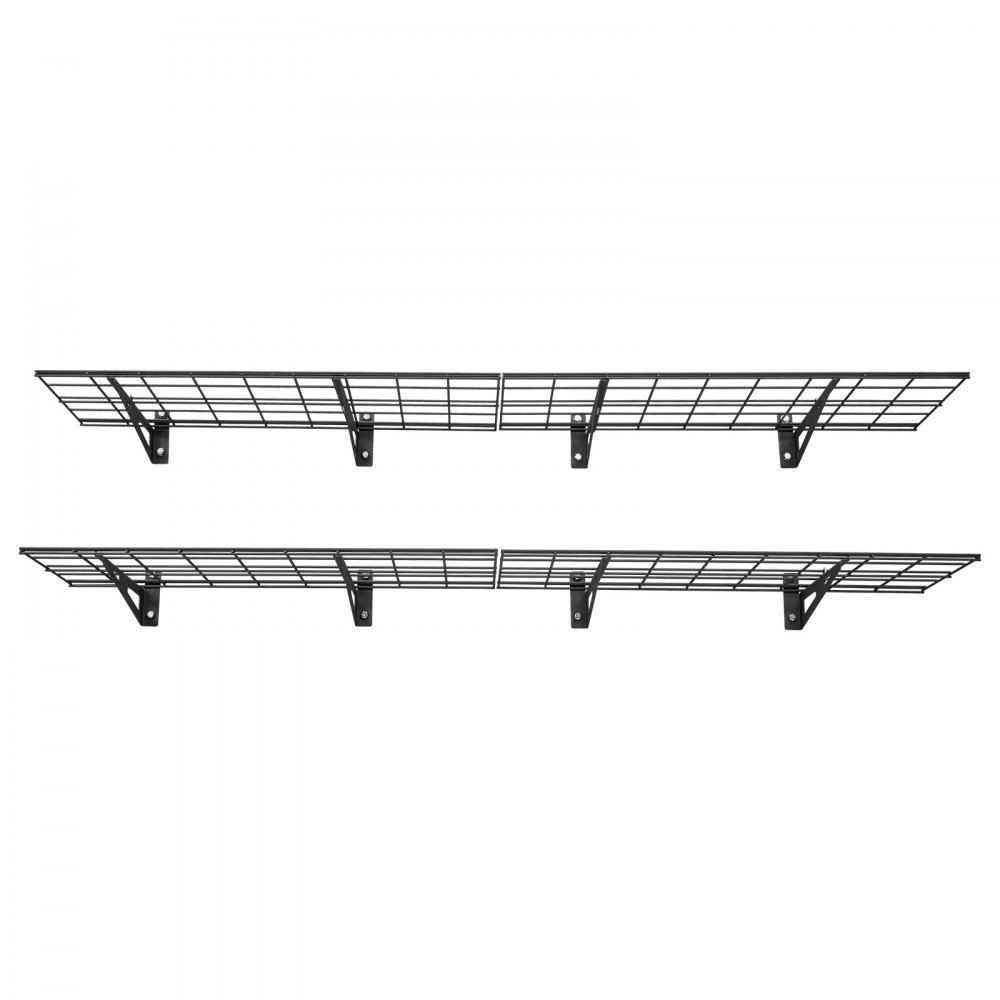 VEVOR 2-Tier Heavy Duty Wall Garage Shelving, 4 Pack 1 x 3 ft Steel Wall Mounted Shelving Unit, 12 x 72 Inch Per Shelf Floating Storage Metal Rack for Garage with 600 lbs Total Weight Capacity, Black