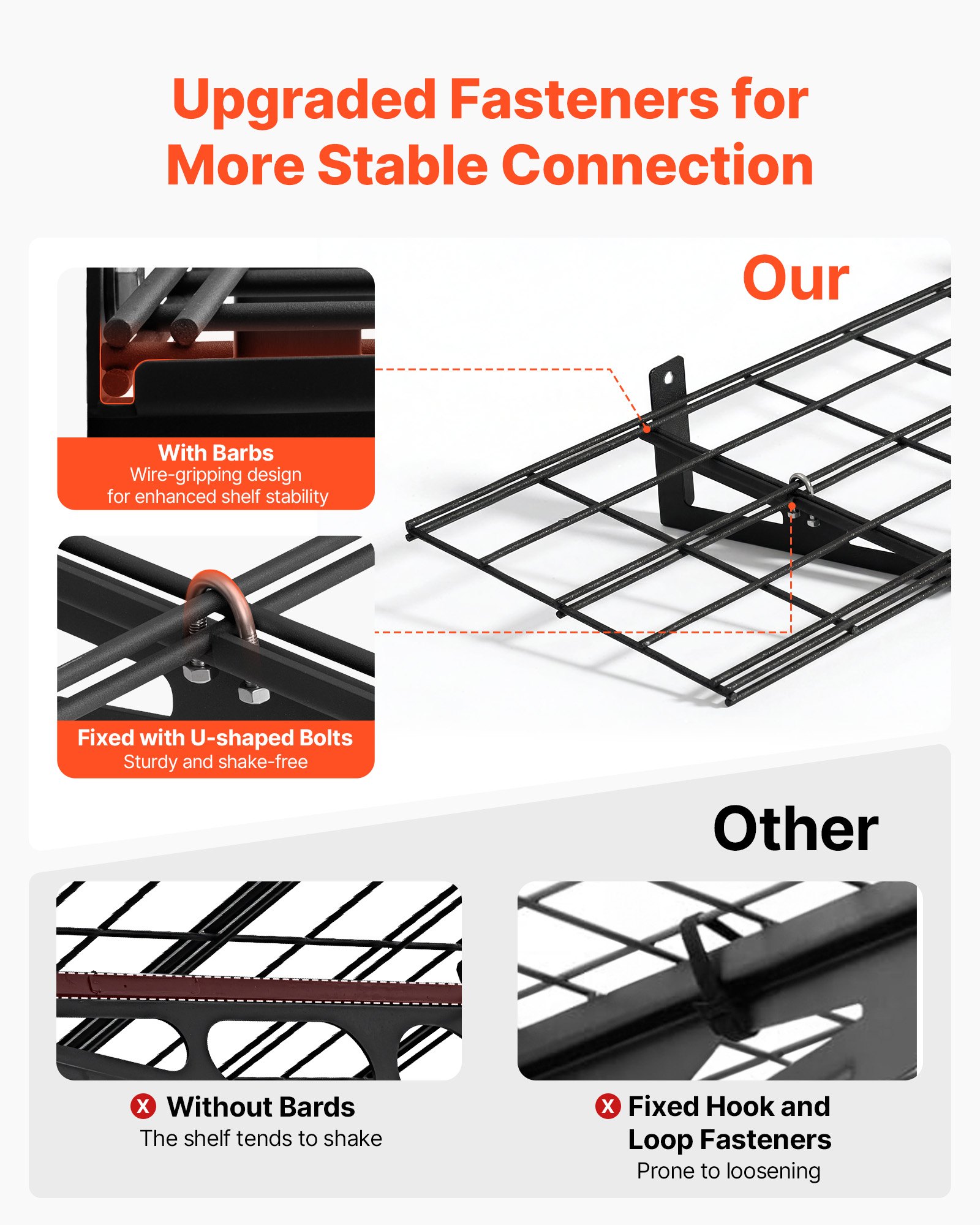 VEVOR 2-Tier Heavy Duty Wall Garage Shelving, 4 Pack 305 x 914 mm Steel Wall Mounted Shelving Unit, 305 x 1828 mm Per Shelf Floating Storage Metal Rack for Garage, 272 kg Total Weight Capacity, Black