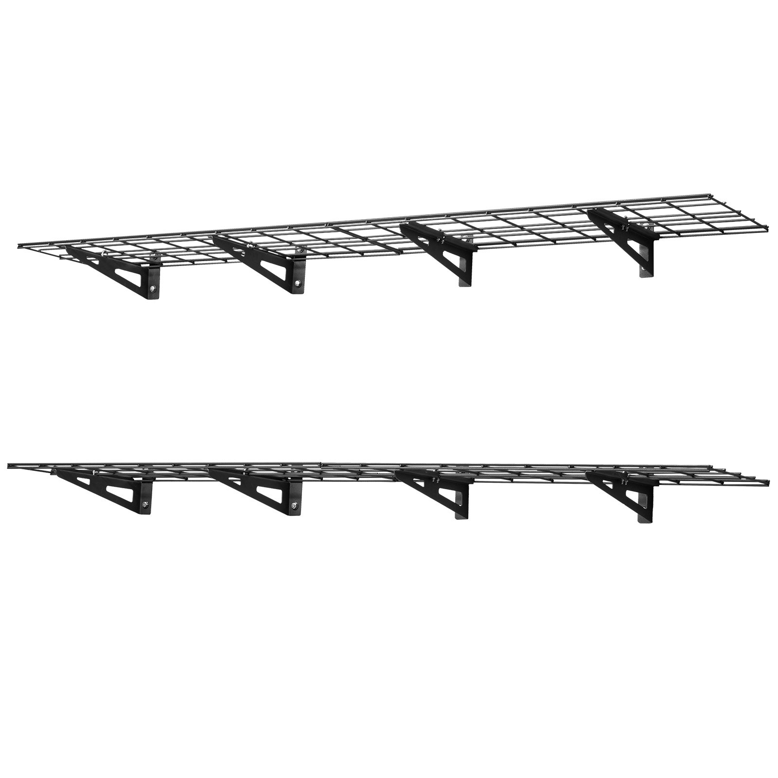 VEVOR 2-Tier Heavy Duty Wall Garage Shelving, 4 Pack 305 x 914 mm Steel Wall Mounted Shelving Unit, 305 x 1828 mm Per Shelf Floating Storage Metal Rack for Garage, 272 kg Total Weight Capacity, Black