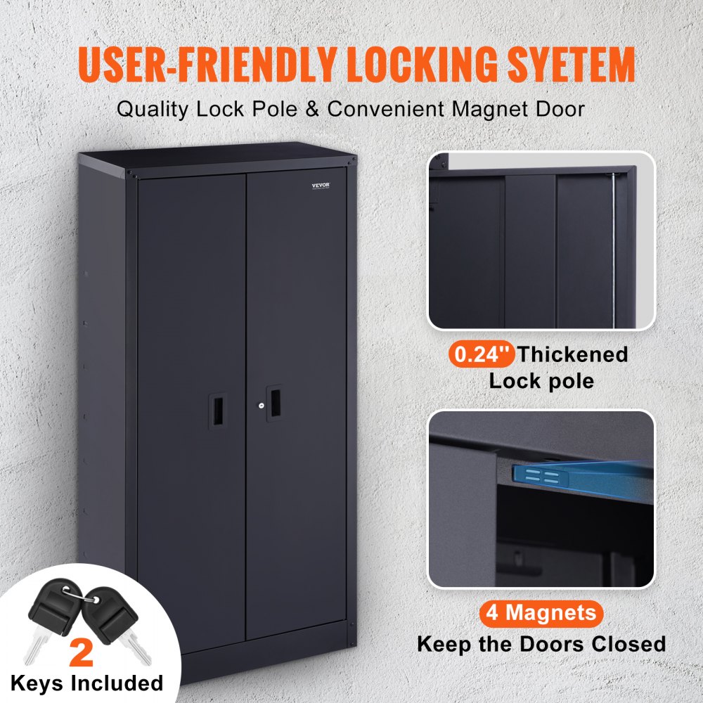 VEVOR Metal Storage Cabinet w/ 4 Adjustable Shelves & Lockable 200lbs per Shelf