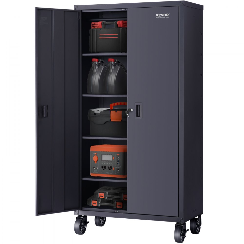 Gabinete de almacenamiento de metal rodante VEVOR con 4 estantes ajustables y puerta con cerradura