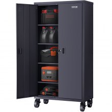 VEVOR 72'' Tall Metal Storage Cabinet with Wheels, 200 lbs Load Capacity per Shelf,  Powder-Coating Steel Garage Cabinet with 4 Adjustable Shelves, Magnet Doors & Lock, Perfect for Office Home Garage