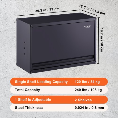 VEVOR Wall-Mounted Metal Storage Cabinet w/ Adjustable Shelf 120lbs per Shelf