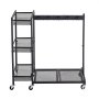 VEVOR Broom Holder with Cleaning Supplies Organizer, Garage Storage Metal, Cleaning Cart with Mop Hanger, for Home Brooms, Detergent, Brushes, Heavy-Duty Steel Utility Tool Holder, with Wheels, Black