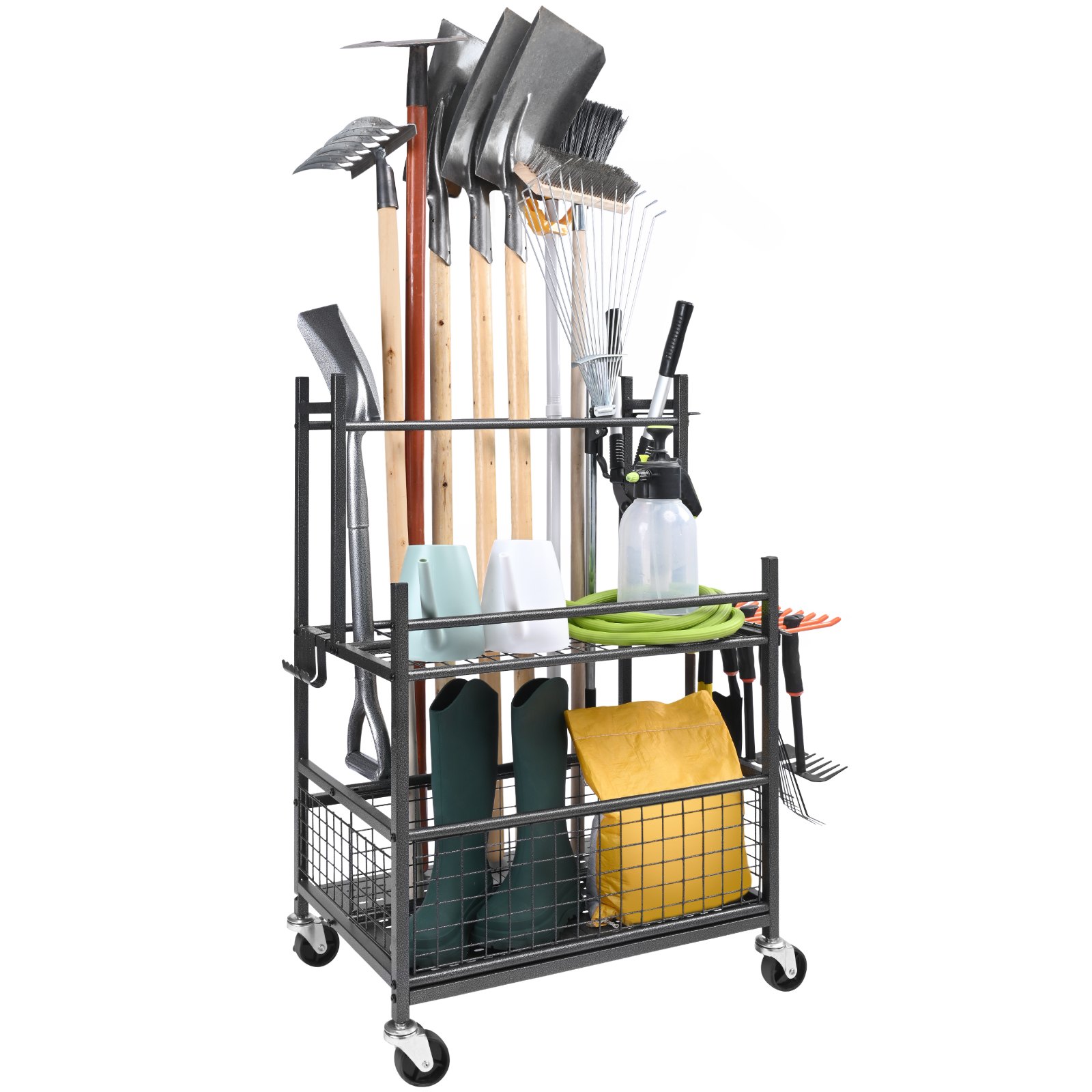 Sweiko Garden Tool Organizer, 16 Slots with Hooks, Yard Tool Tower Rack with Wheels for Garage Organization and Storage, Hold Long-Handled Tool/Rake/Broom, Metal Tool Stand Holder for Shed, Outdoor Sweiko Garden Tool Organizer, 16 Slots with Hooks, Yard Tool Tower Rack with Wheels for Garage Organization and Storage, Hold Long-Handled Tool/Rake/Broom, Metal Tool Stand Holder for Shed, Outdoor