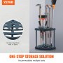 VEVOR garden tool organizer with 10 slots, holds multiple tools, corner placement, orange and gray design.