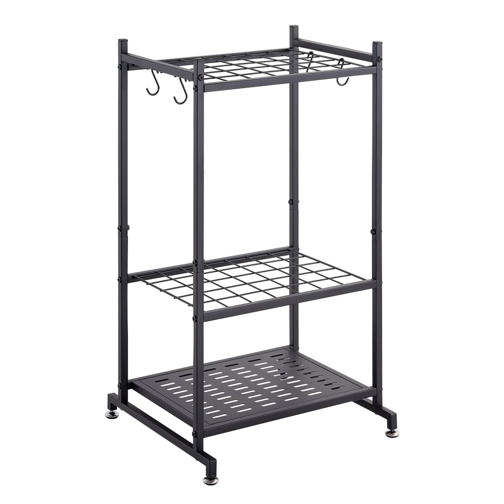 VEVOR Garden Tool Organizer, 35 Slots with Hooks, Metal Garage Storage Rack, for Rakes/Shovels/Brooms, Yard Utility Tool Holder for Shed/Outdoor/Lawn Organization, Heavy-Duty Steel, Freestanding,Black