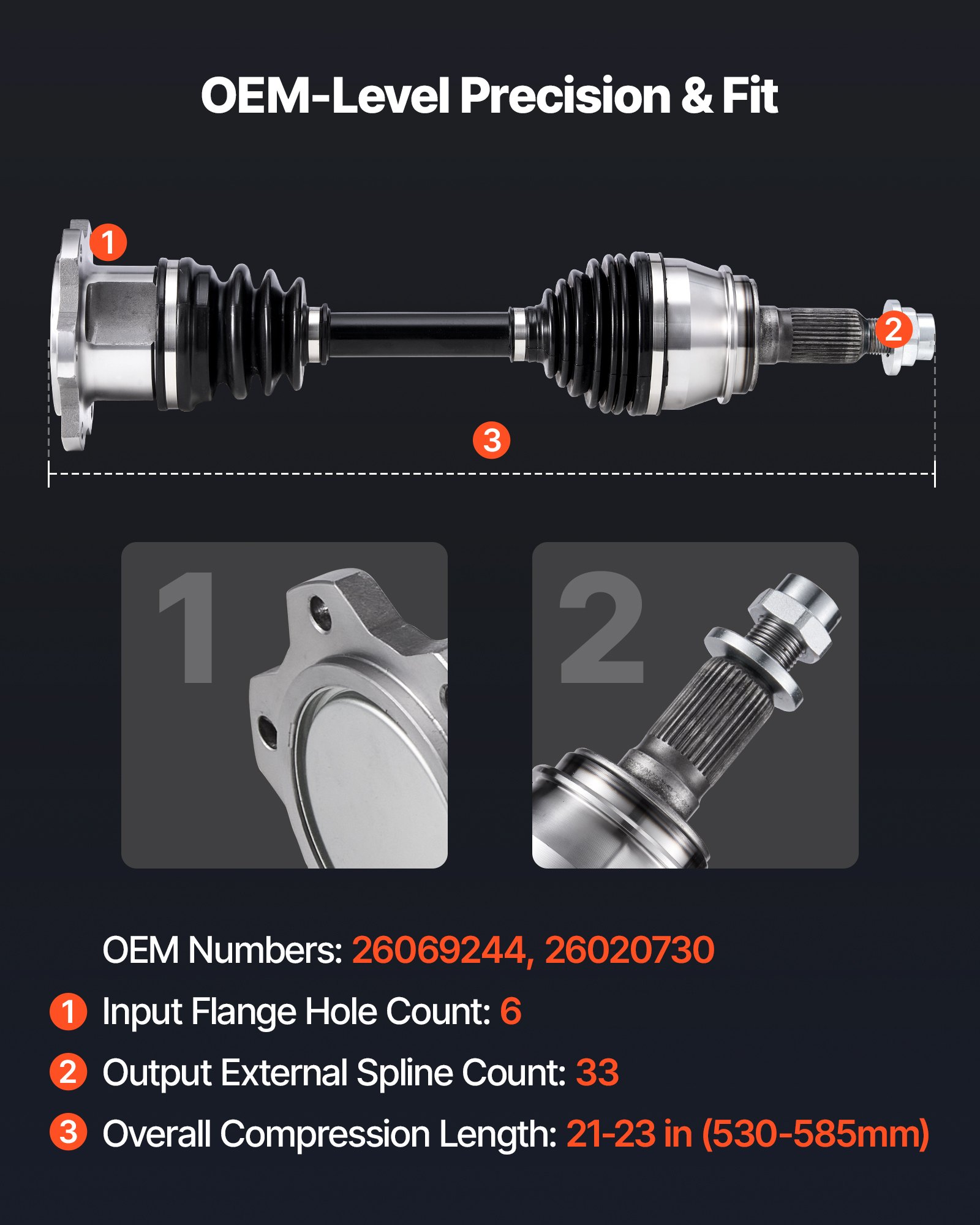 VEVOR CV Axle Shaft Assembly, Front Left or Right Side (Driver or Passenger Side), Automotive Replacement CV Joint Axle Compatible with 1999-2006 Chevrolet Silverado 1500, Alloy Steel & Carbon Steel