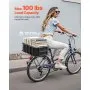 VEVOR Rear Bike Basket, Medium Bicycle Basket with Cargo Net, Liner & Waterproof Cover, Heavy Duty Bike Back Basket for Adult Women/Men Carrying Dogs, Pets, Fruit & Grocery, Mounting Tools Included