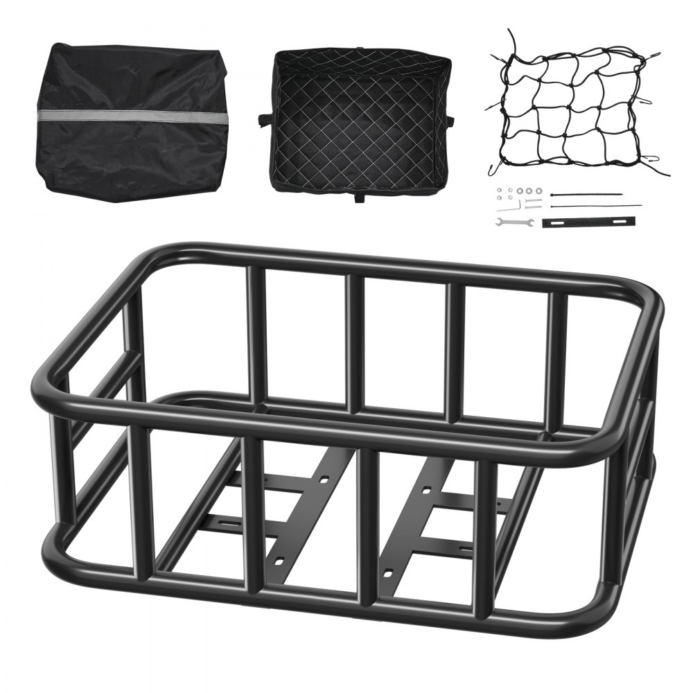 VEVOR Rear Bike Basket, Large Bicycle Basket with Cargo Net, Liner & Waterproof Cover, Heavy Duty Bike Back Basket for Adult Women/Men Carrying Dogs, Pets, Fruit & Grocery, Mounting Tools Included