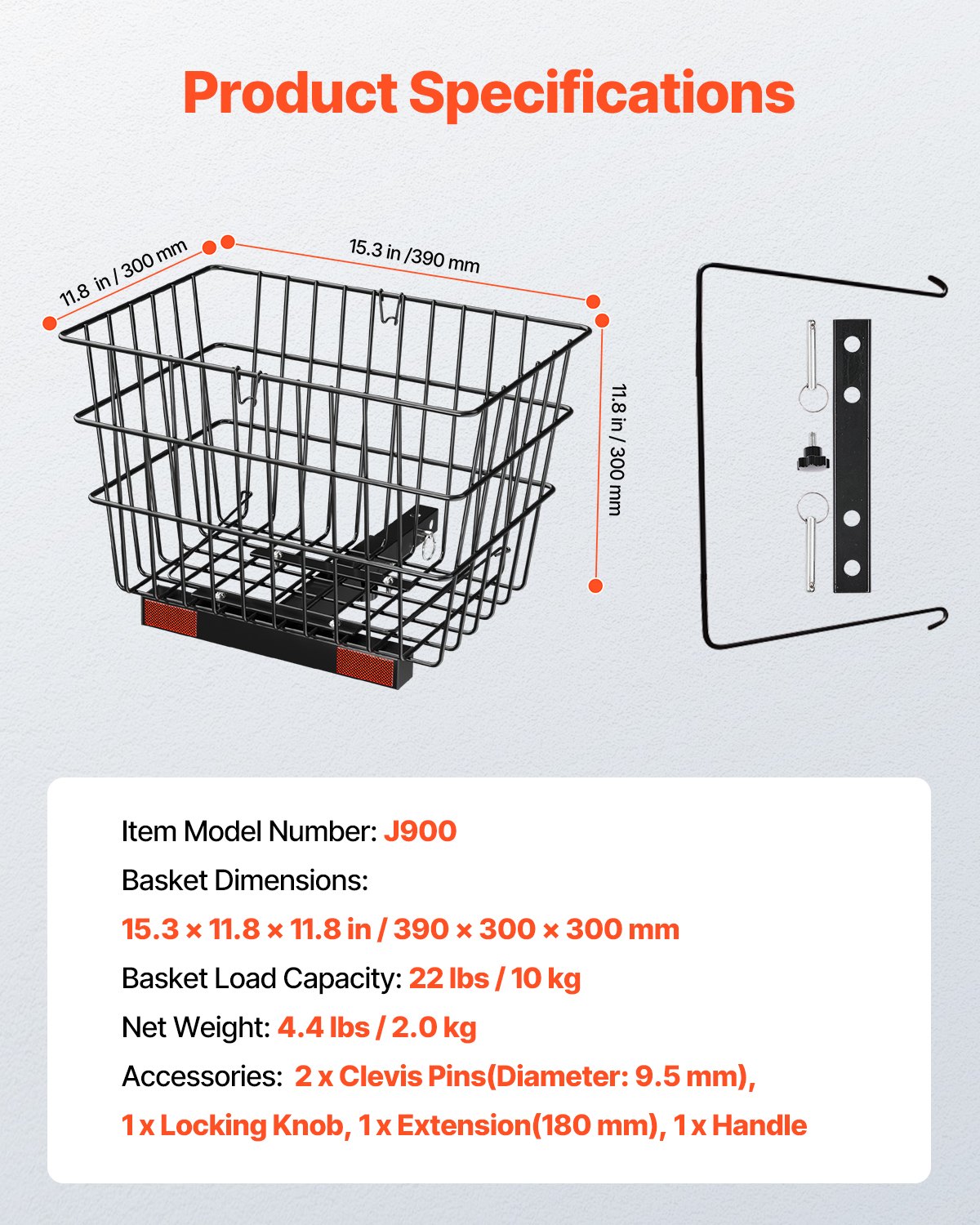 VEVOR Scooter Rear Basket, Heavy Duty Metal Wire Basket with Handle, Spacious Cargo Basket, Works with 1-inch Receiver, Compatible with Most Golden, Drive & Pride Mobility Scooter