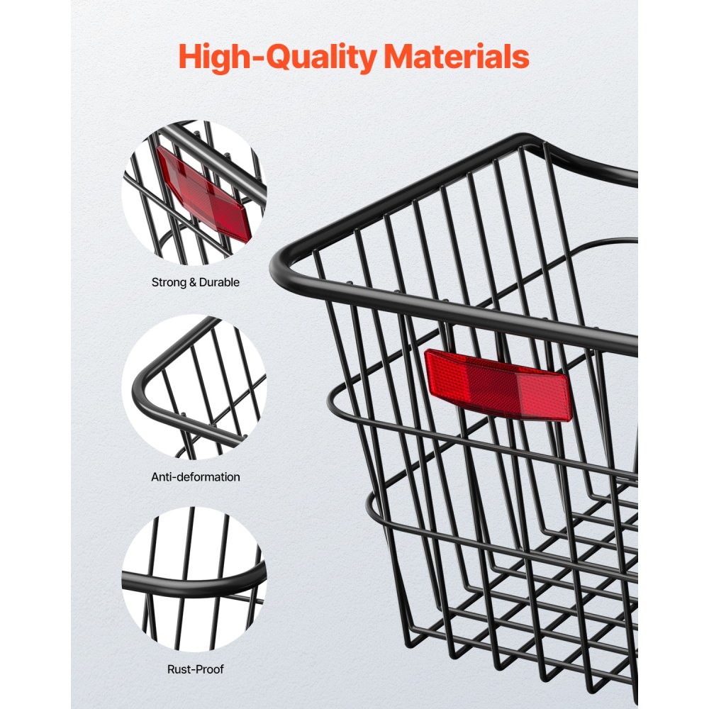 VEVOR Rear Bike Basket, Metal Wire Bicycle Basket with Reflective Tail Light & Waterproof Cover, Durable Bike Back Basket, Fits to Most Rear Bike Racks