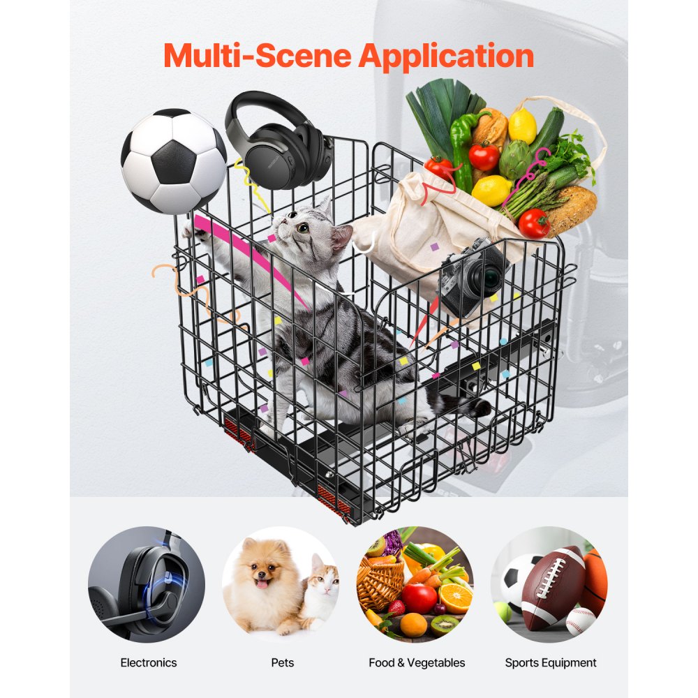 VEVOR Scooter Rear Basket, Folding Metal Wire Basket, Heavy Duty & Spacious Cargo Basket, Works with 1-inch Receiver, Compatible with Most Golden, Drive & Pride Mobility Scooter