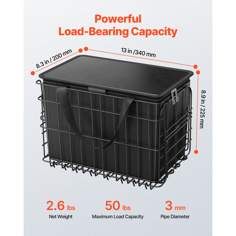 VEVOR Rear Bike Basket, Folding Wire Bicycle Basket with Cargo Net, Removable Liner Bag & Waterproof Cover, Quick Release Design Bike Basket for Adult Women/Men Carrying Dogs Pets Fruit & Grocery