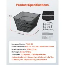 VEVOR Rear Bike Basket Wire Mesh Bicycle Basket with Cargo Net Waterproof Cover