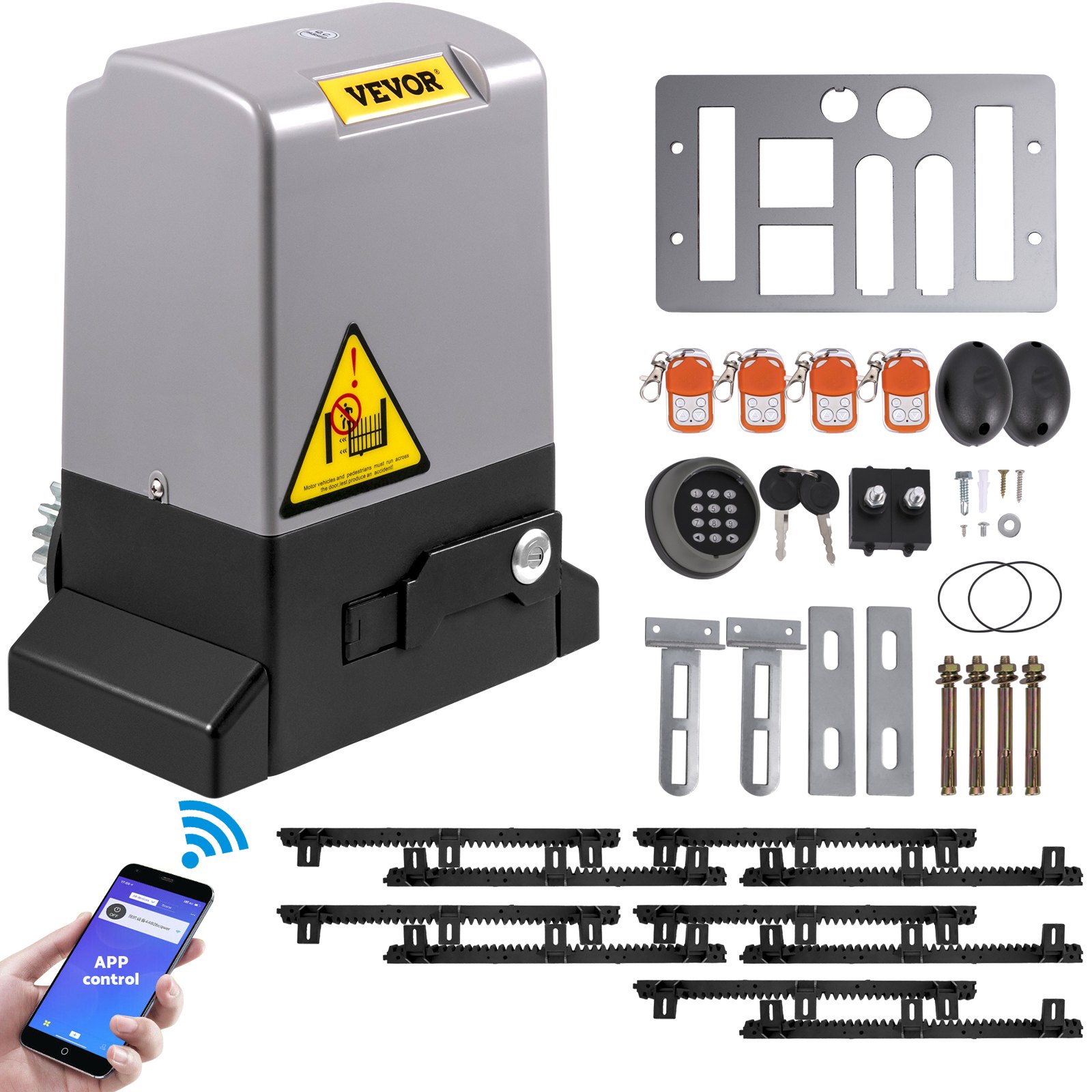 VEVOR Sliding Gate Opener, 1800 KG 5 m, Automatic Sliding Gate with 4 Remote Controllers & APP Control, Electric Rolling Driveway Slide Gate Motor, Complete Gate Operator Hardware Security System Kit