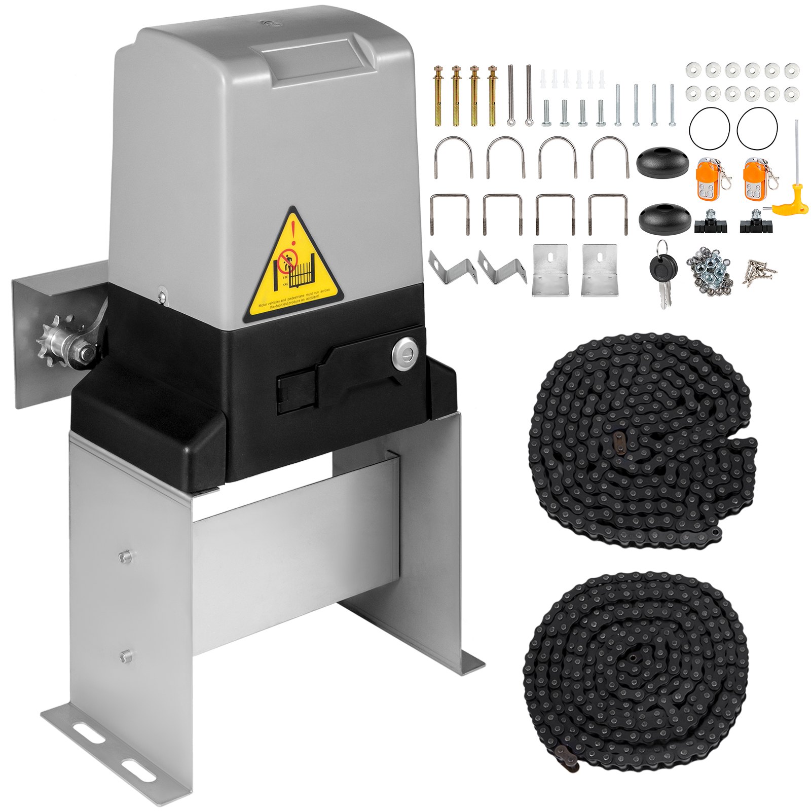 VEVOR Automatic 1800lb with Infrared Security Photocell Sensor with 2 Remote Controls Sliding Gate Opener Move Speed 40ft Per Min, Up to 1800 LBS, Silver