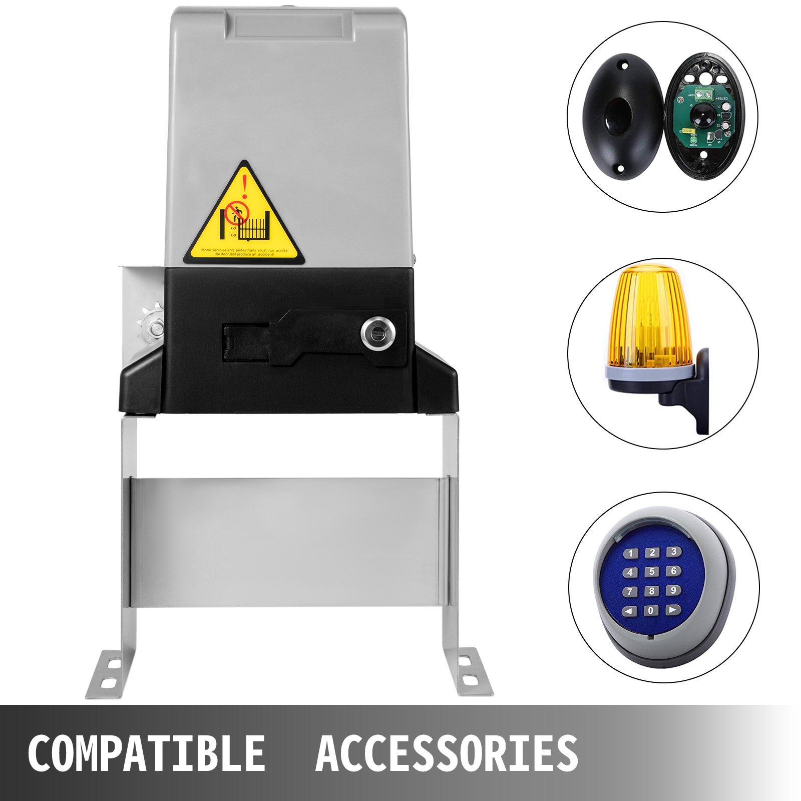 VEVOR Automatic 1800lb with Infrared Security Photocell Sensor with 2 Remote Controls Sliding Gate Opener Move Speed 40ft Per Min, Up to 1800 LBS, Silver