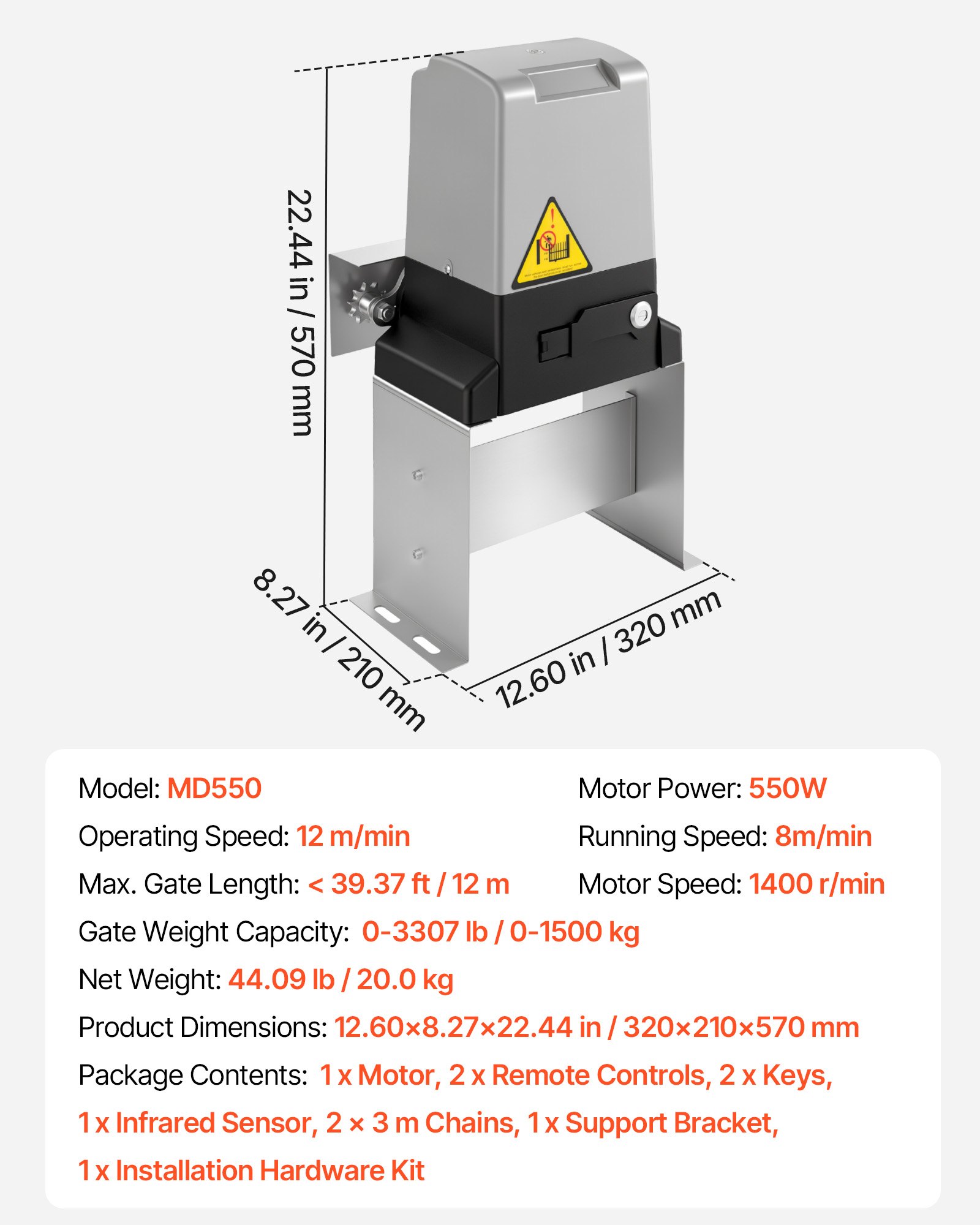 Vevor 3300lbs Automatic Sliding Gate Opener Driveway Operator Infrared Sensor