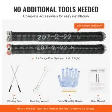 VEVOR Garage Door Torsion Springs, Pair of 0.207 x 2 x 22inch, 16000 Cycles, Garage Door Springs with Non-Slip Winding Bars, Gloves and Mounting Wrench, Electrophoresis Coated for Replacement