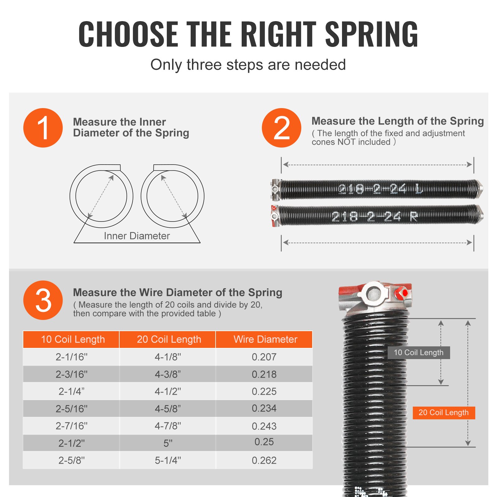 VEVOR Garage Door Torsion Springs, Pair of 0.218 x 2 x 24inch, 16000 Cycles, Garage Door Springs with Non-Slip Winding Bars, Gloves and Mounting Wrench, Electrophoresis Coated for Replacement