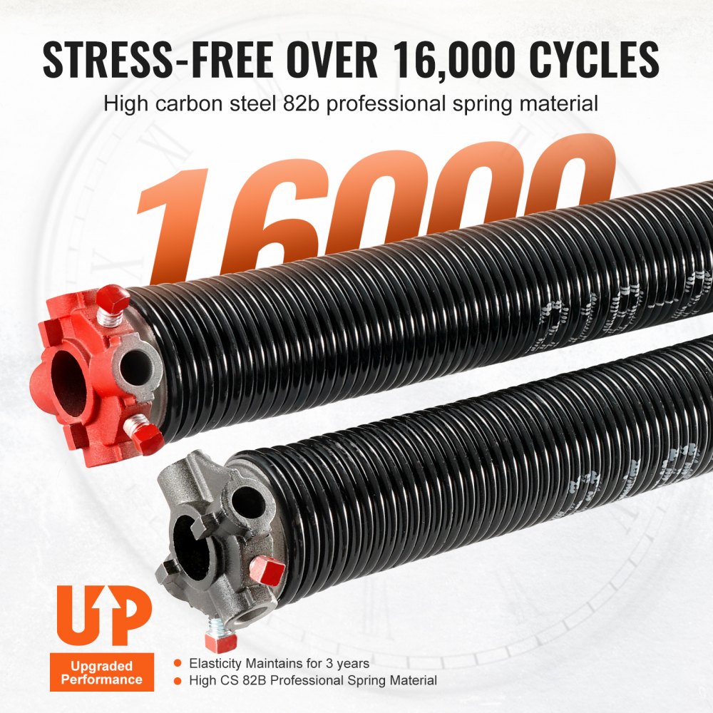 VEVOR Garage Door Torsion Springs, Pair of 5.54 x 50.8 x 5840 mm, 16000 Cycles, Garage Door Springs with Non-Slip Winding Bars, Gloves and Mounting Wrench, Electrophoresis Coated for Replacement