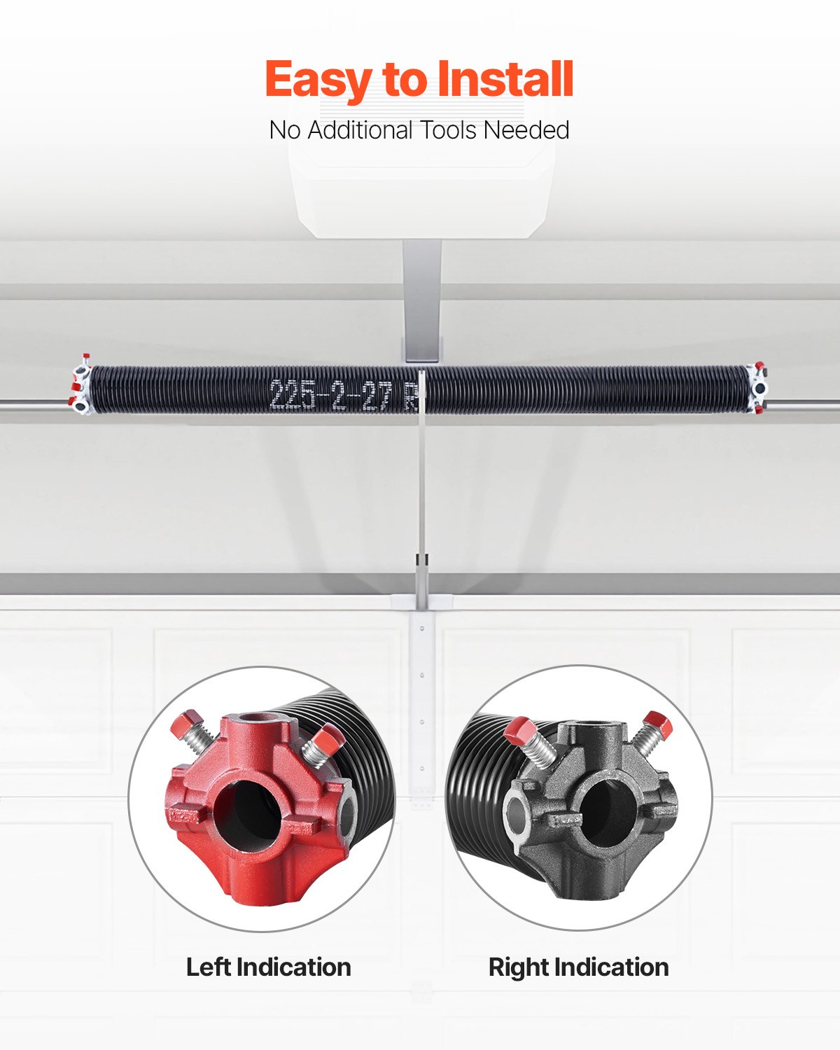 VEVOR Garage Door Torsion Springs, Pair of 0.225 x 2 x 27 in, 16000 Cycles, Electrophoresis Black Coated for Replacement, Garage Door Springs with Non-Slip Winding Bars, Gloves and Mounting Wrench