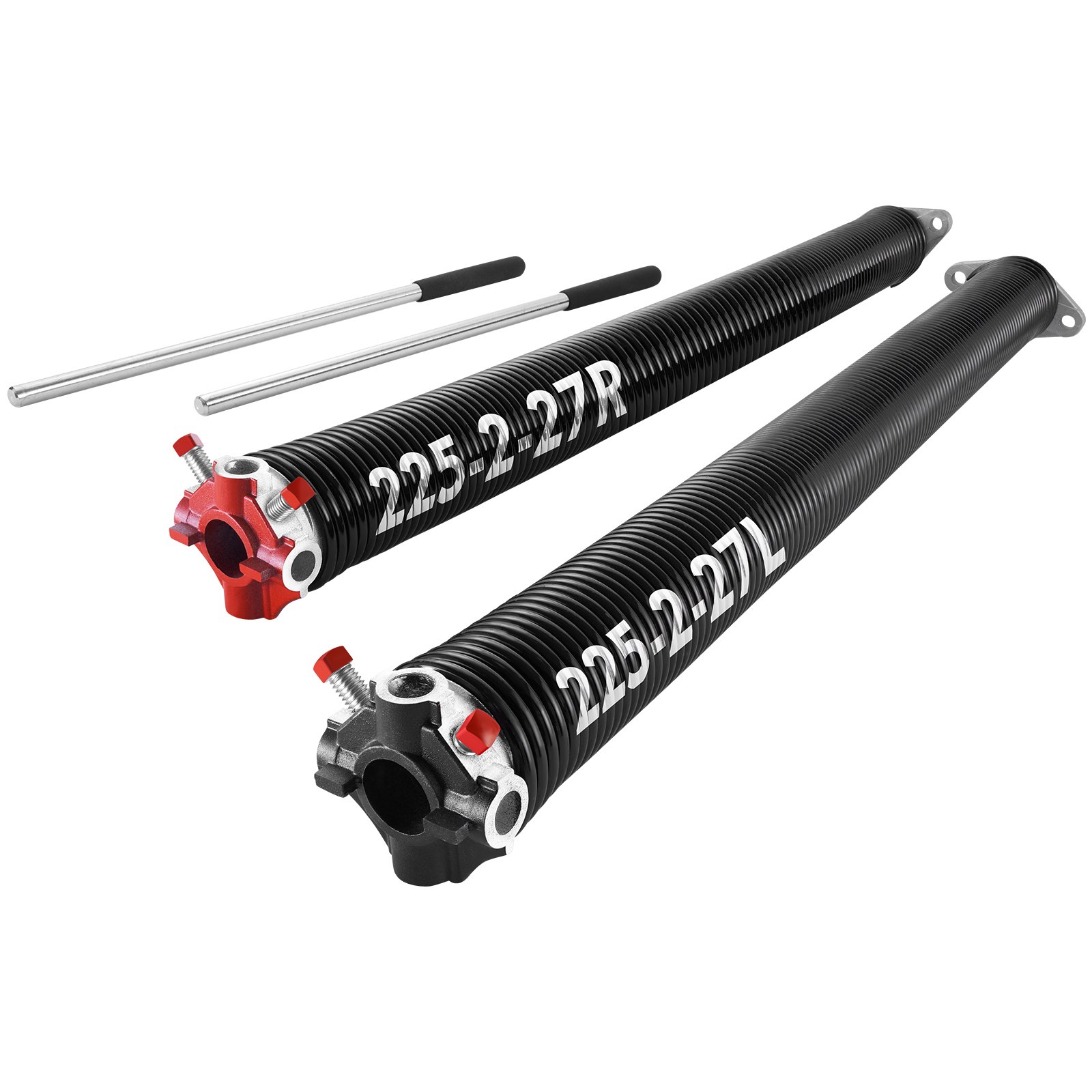 VEVOR Garage Door Torsion Springs, Pair of 0.225 x 2 x 27 in, 16000 Cycles, Electrophoresis Black Coated for Replacement, Garage Door Springs with Non-Slip Winding Bars, Gloves and Mounting Wrench