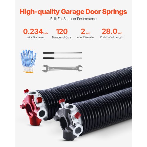 Uimoso Pair Of 0.234 X 2 X 28 Inch Garage Door Torsion Springs With Winding Bars