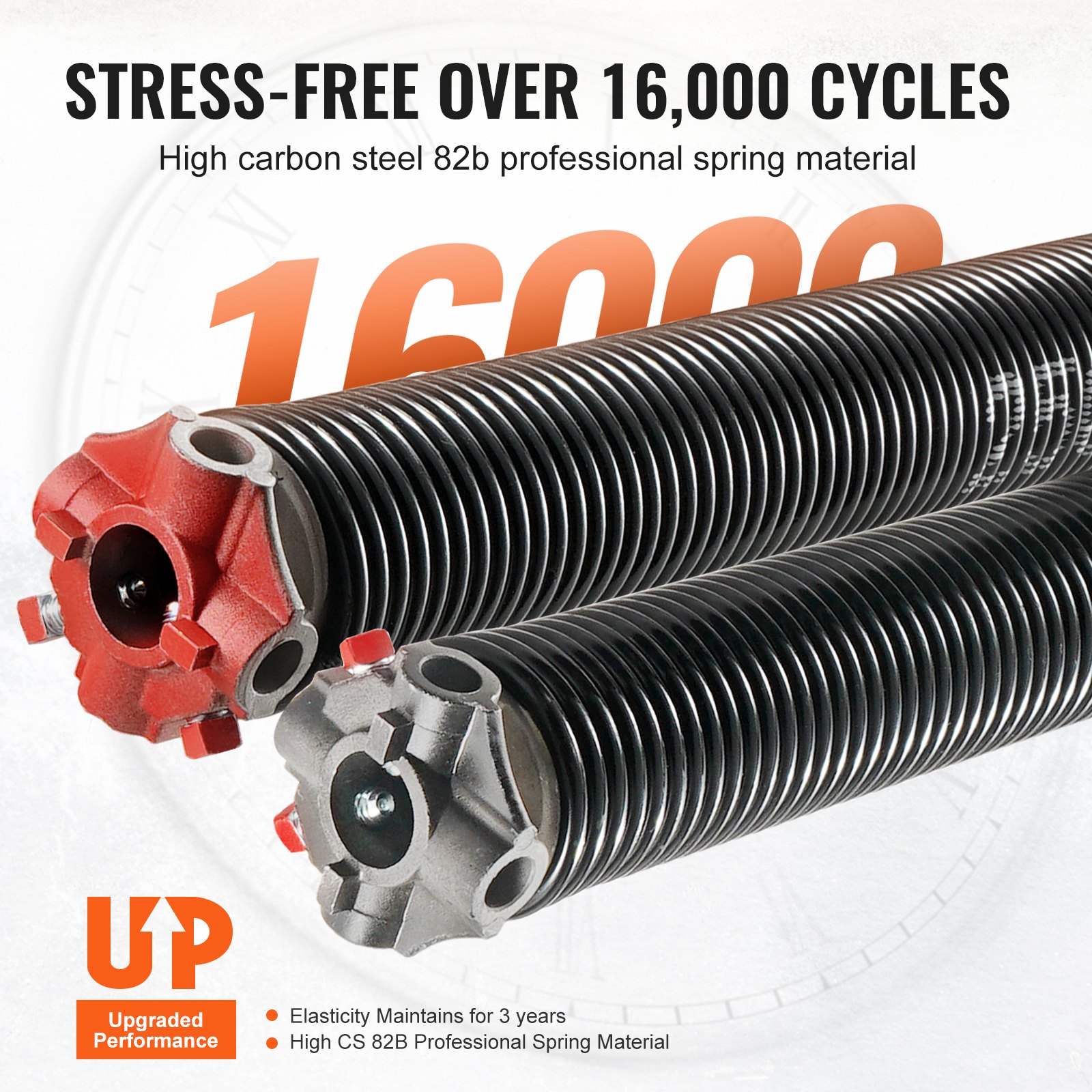 VEVOR Garage Door Torsion Springs, Pair of Φ6.35 x Φ50.8 x 711.2mm, 16000 Cycles, Garage Door Springs with Non-Slip Winding Bars, Gloves and Mounting Wrench, Electrophoresis Coated for Replacement