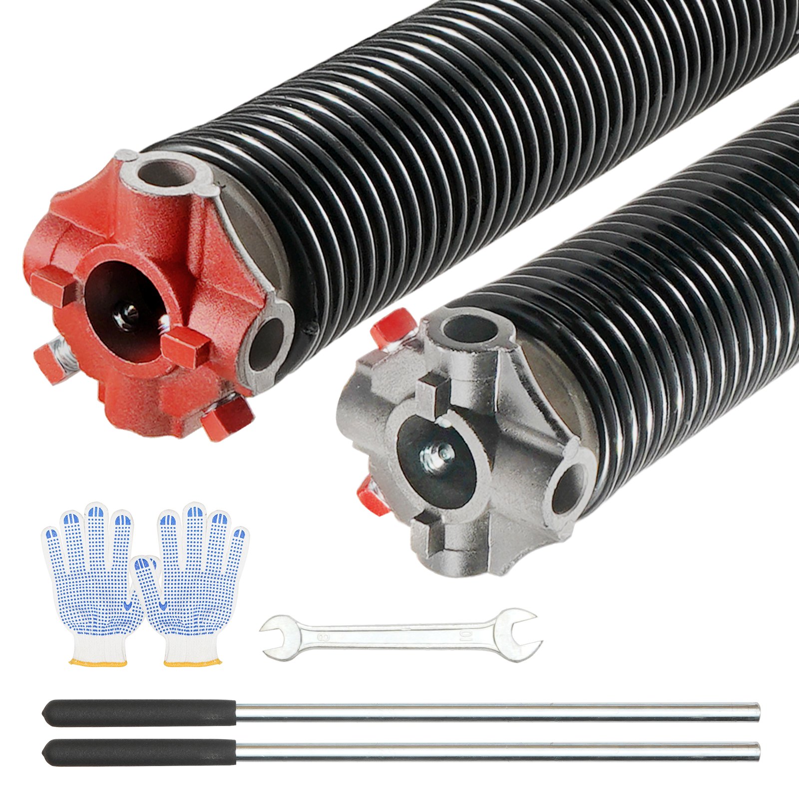 VEVOR Garage Door Torsion Springs, Pair of Φ6.35 x Φ50.8 x 711.2mm, 16000 Cycles, Garage Door Springs with Non-Slip Winding Bars, Gloves and Mounting Wrench, Electrophoresis Coated for Replacement