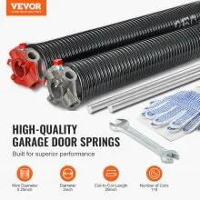 VEVOR Garage Door Torsion Springs, Pair of 0.25 x 2 x 29inch, 16000 Cycles, Garage Door Springs with Non-Slip Winding Bars, Gloves and Mounting Wrench, Electrophoresis Coated for Replacement