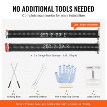 VEVOR Garage Door Torsion Springs, Pair of 0.25 x 2 x 29inch, Garage Door Springs with Non-Slip Winding Bars, 16000 Cycles, Gloves and Mounting Wrench, Electrophoresis Coated for Replacement
